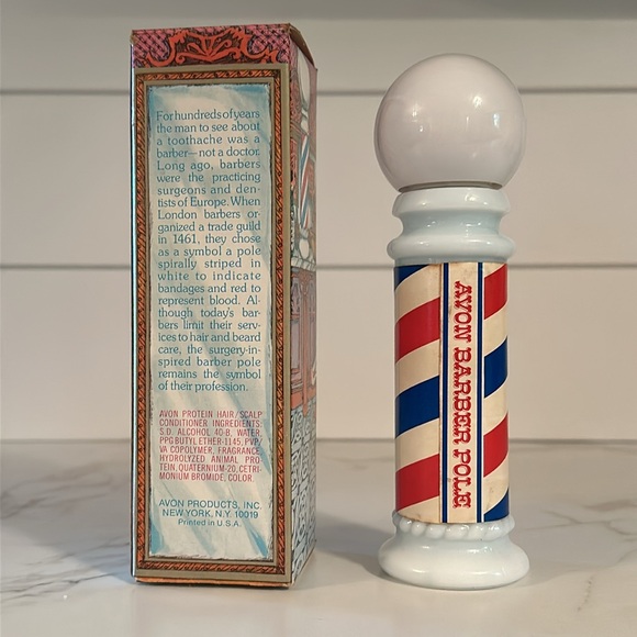 Avon Milk Glass Barber Pole Vintage Avon Protein Hair Scalp Conditioner Men - Picture 4 of 9
